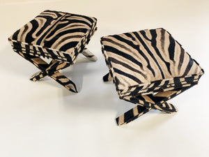 Billy Baldwin Style X Bench Ottomans in Zebra Hide