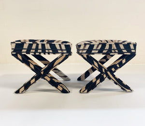 Billy Baldwin Style X Bench Ottomans in Zebra Hide