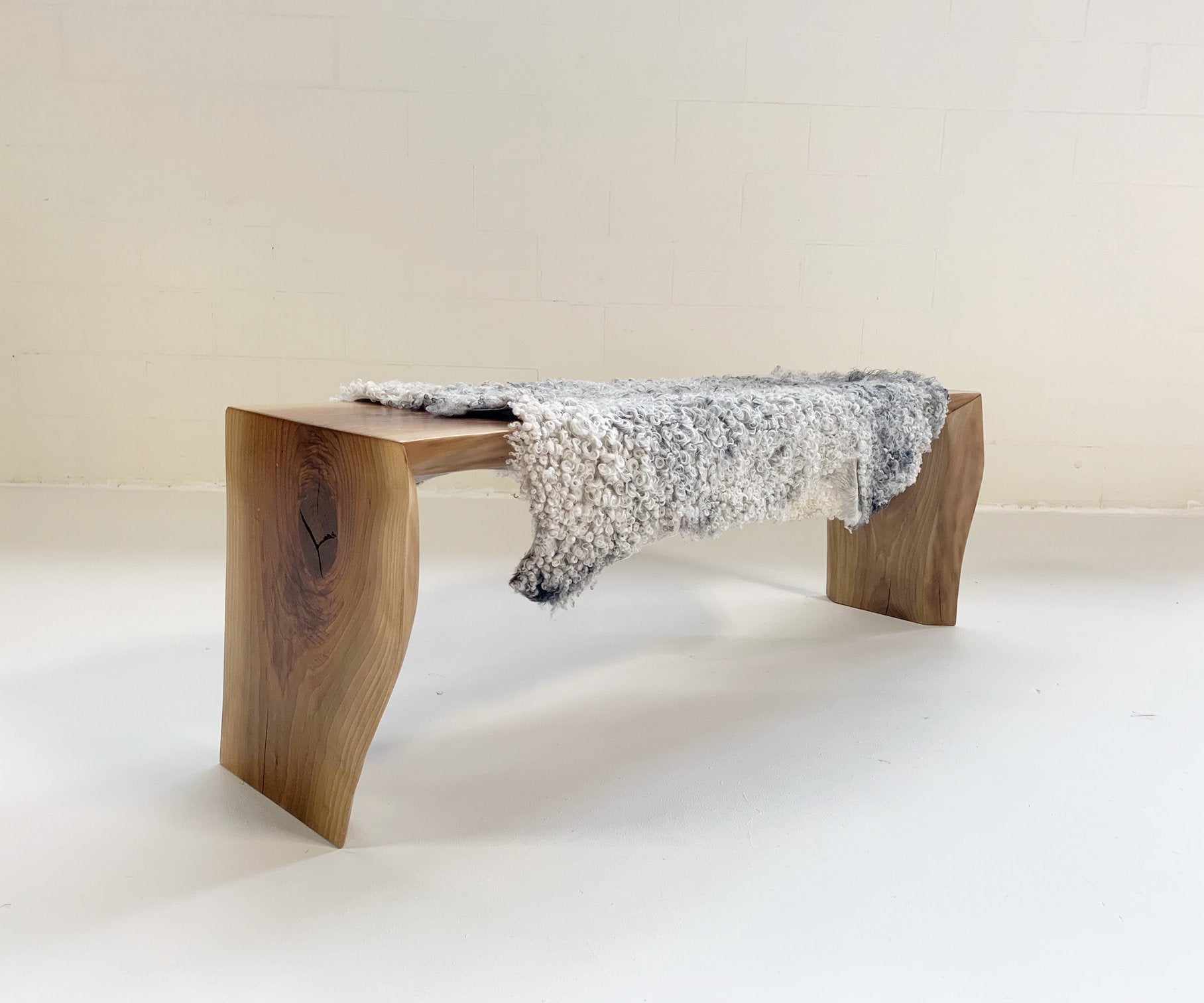 Hugh Acton Free Edge Walnut Bench with Gotland Sheepskin