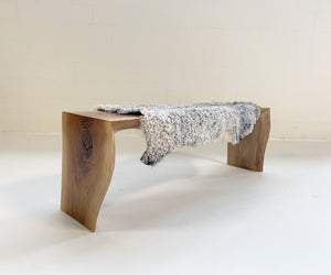 Hugh Acton Free Edge Walnut Bench with Gotland Sheepskin