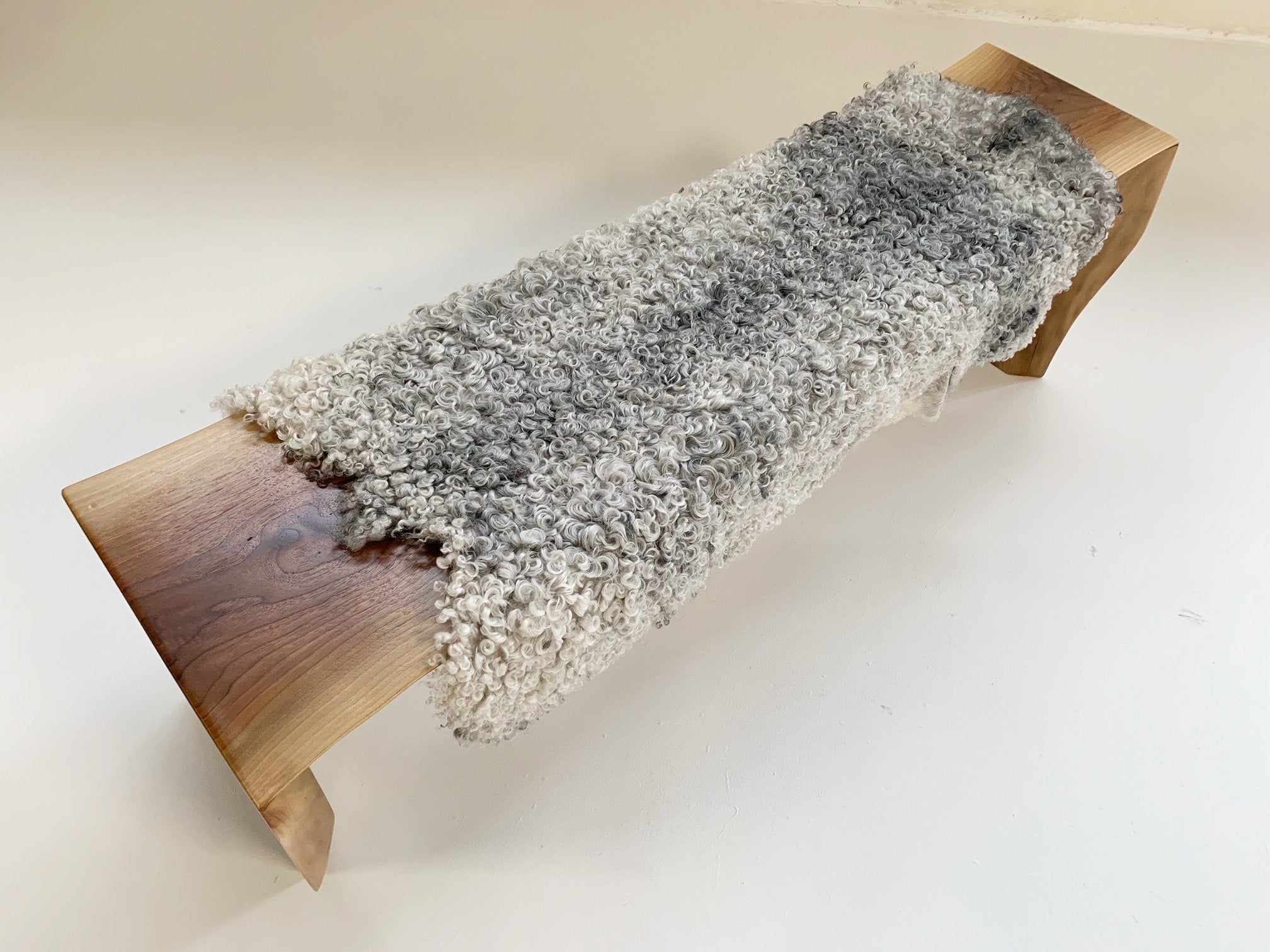 Hugh Acton Free Edge Walnut Bench with Gotland Sheepskin
