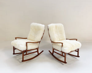 Parker Knoll Rocking Chairs with New Zealand Sheepskin Cushions