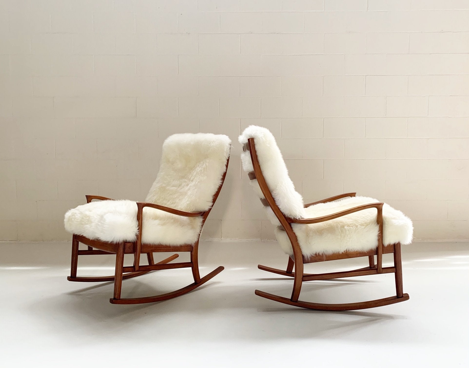 Parker Knoll Rocking Chairs with New Zealand Sheepskin Cushions