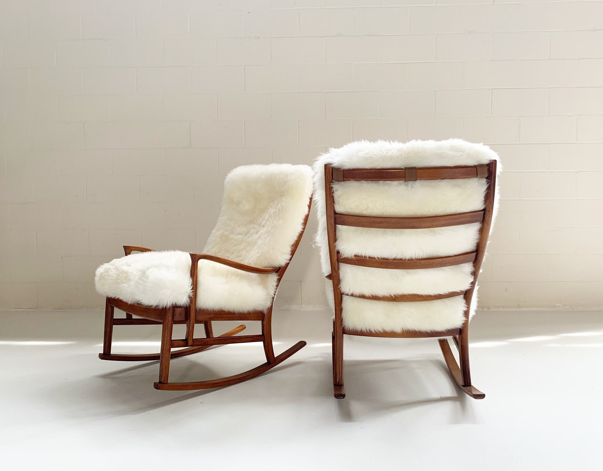 Parker Knoll Rocking Chairs with New Zealand Sheepskin Cushions