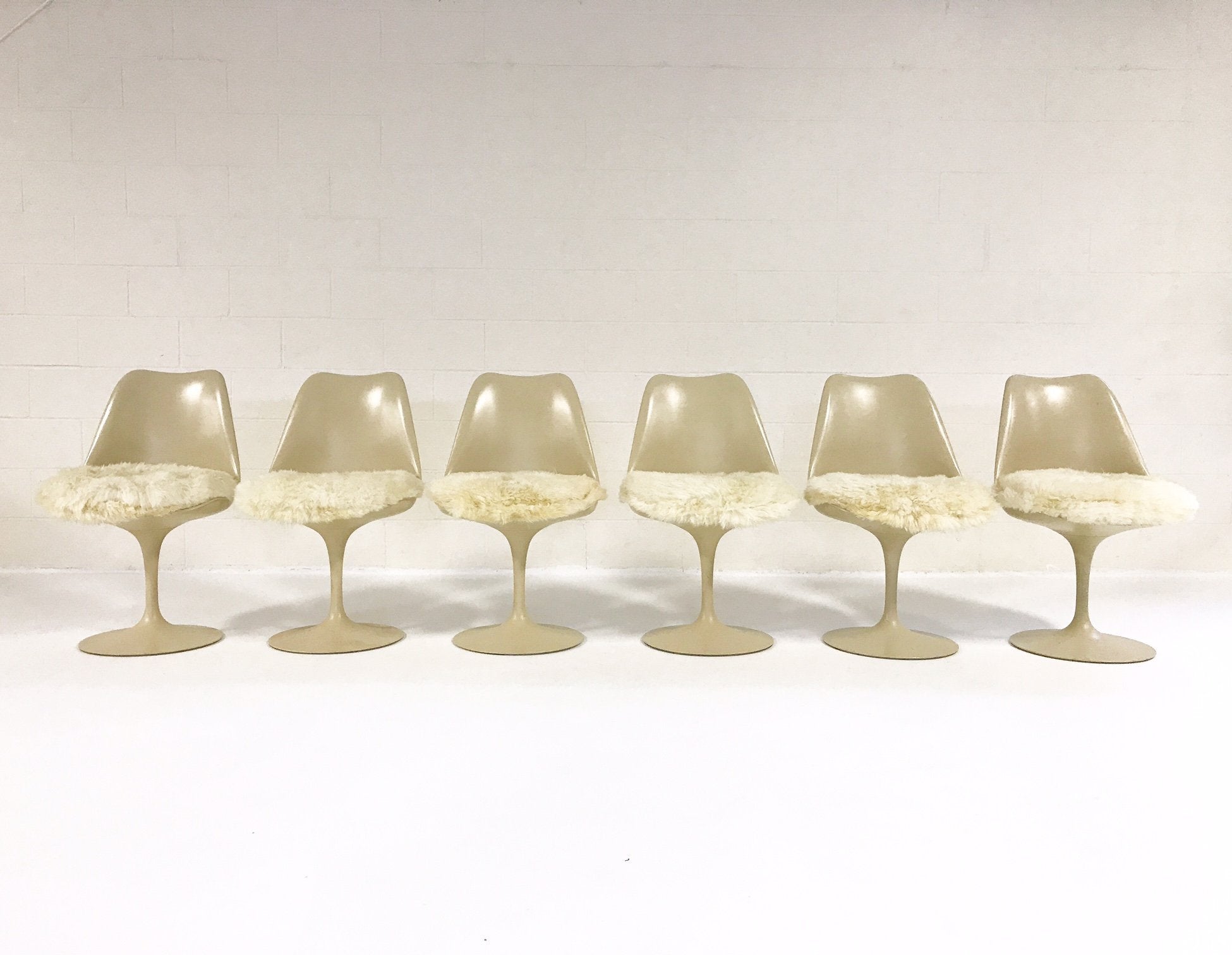 Eero Saarinen Tulip Dining Chairs with Brazilian Sheepskin Cushions - Set of 6