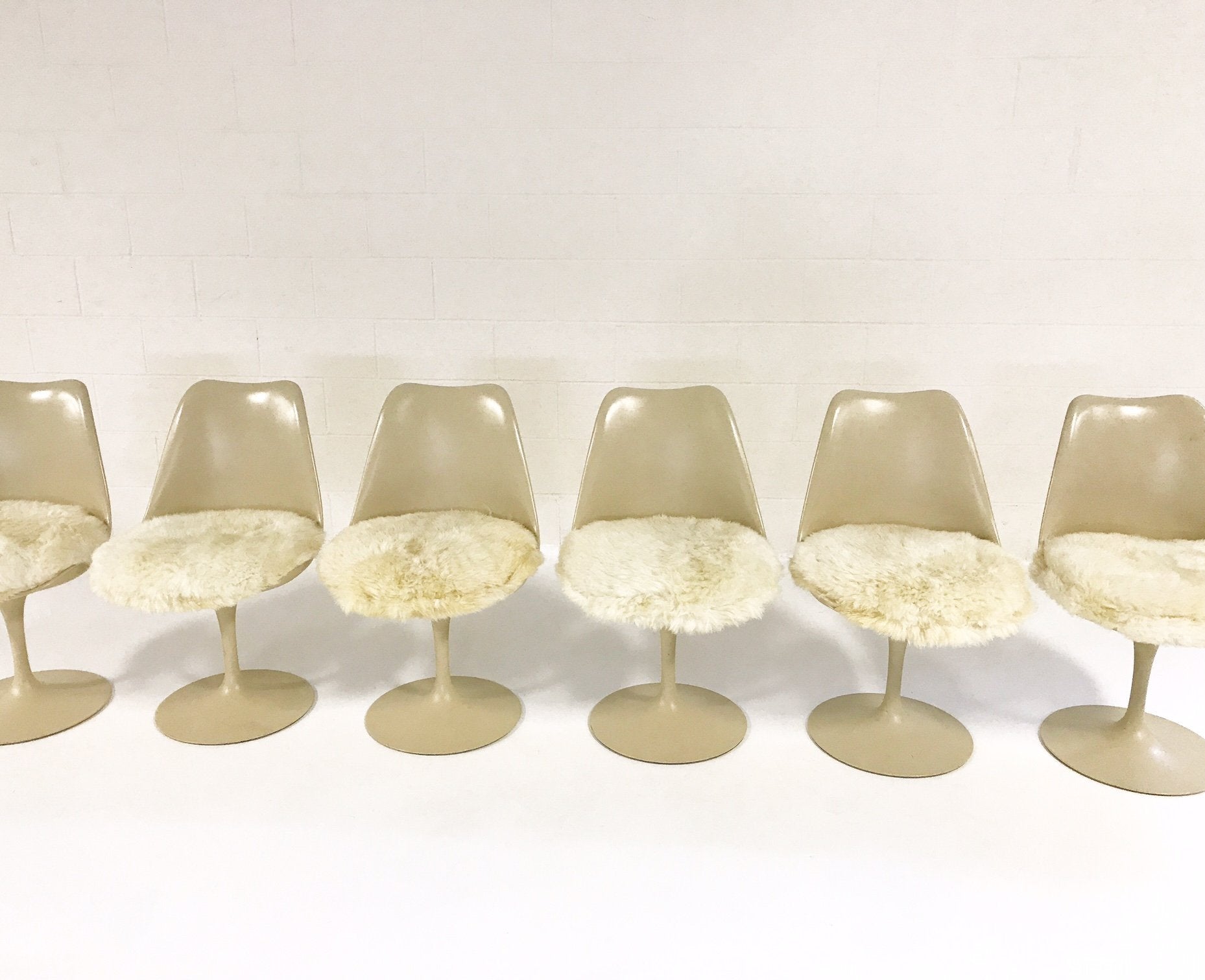 Eero Saarinen Tulip Dining Chairs with Brazilian Sheepskin Cushions - Set of 6