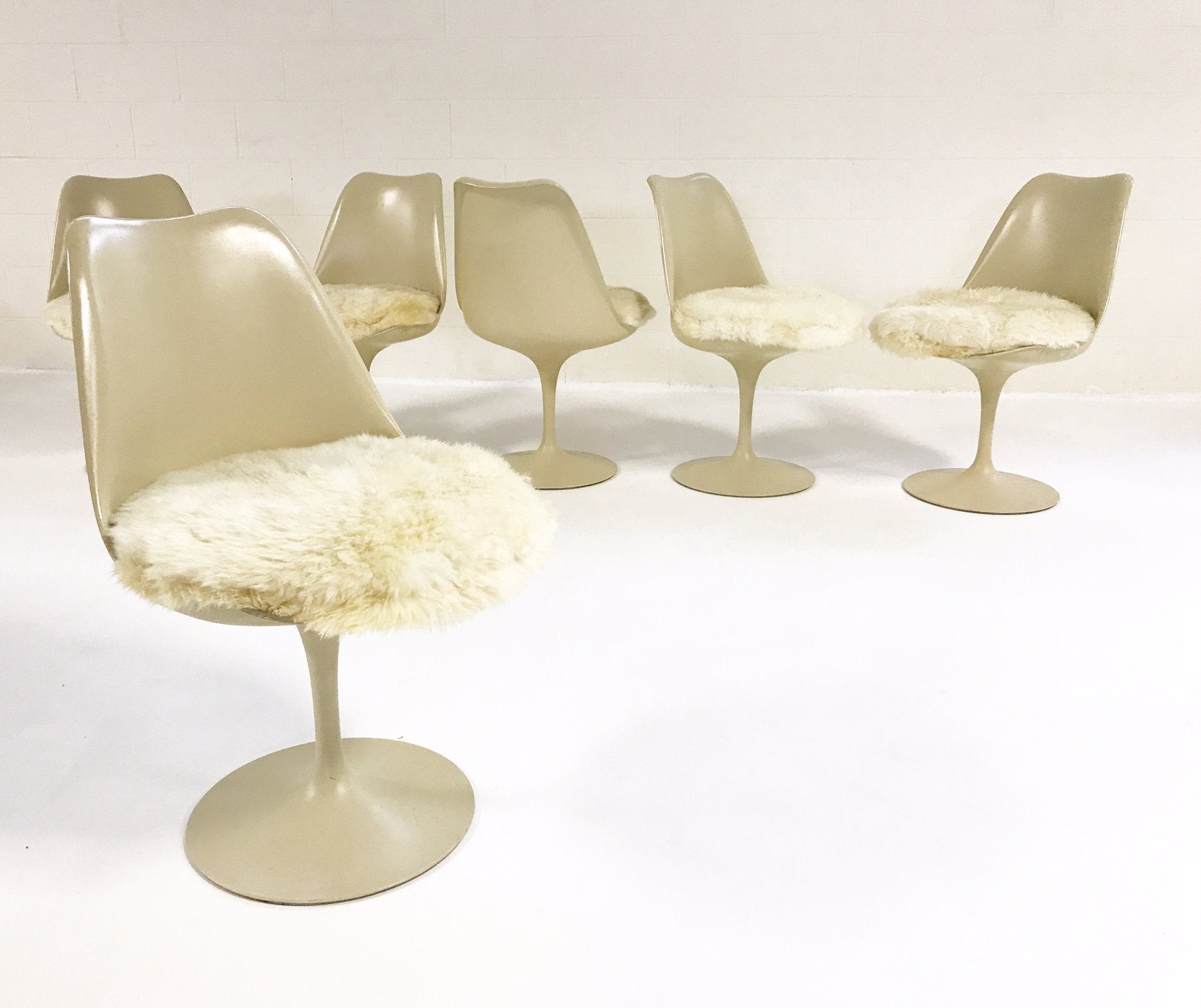 Eero Saarinen Tulip Dining Chairs with Brazilian Sheepskin Cushions - Set of 6