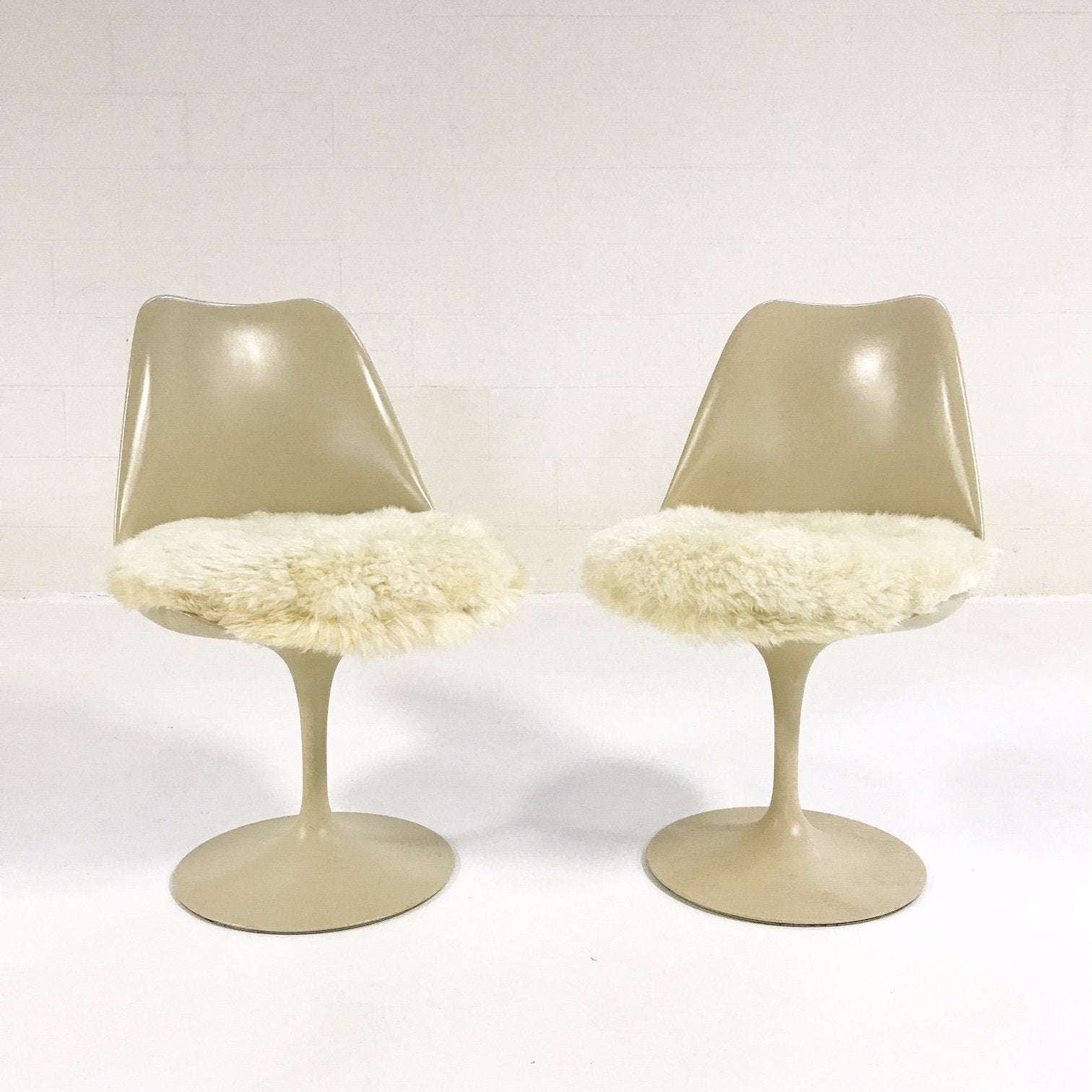 Eero Saarinen Tulip Dining Chairs with Brazilian Sheepskin Cushions - Set of 6