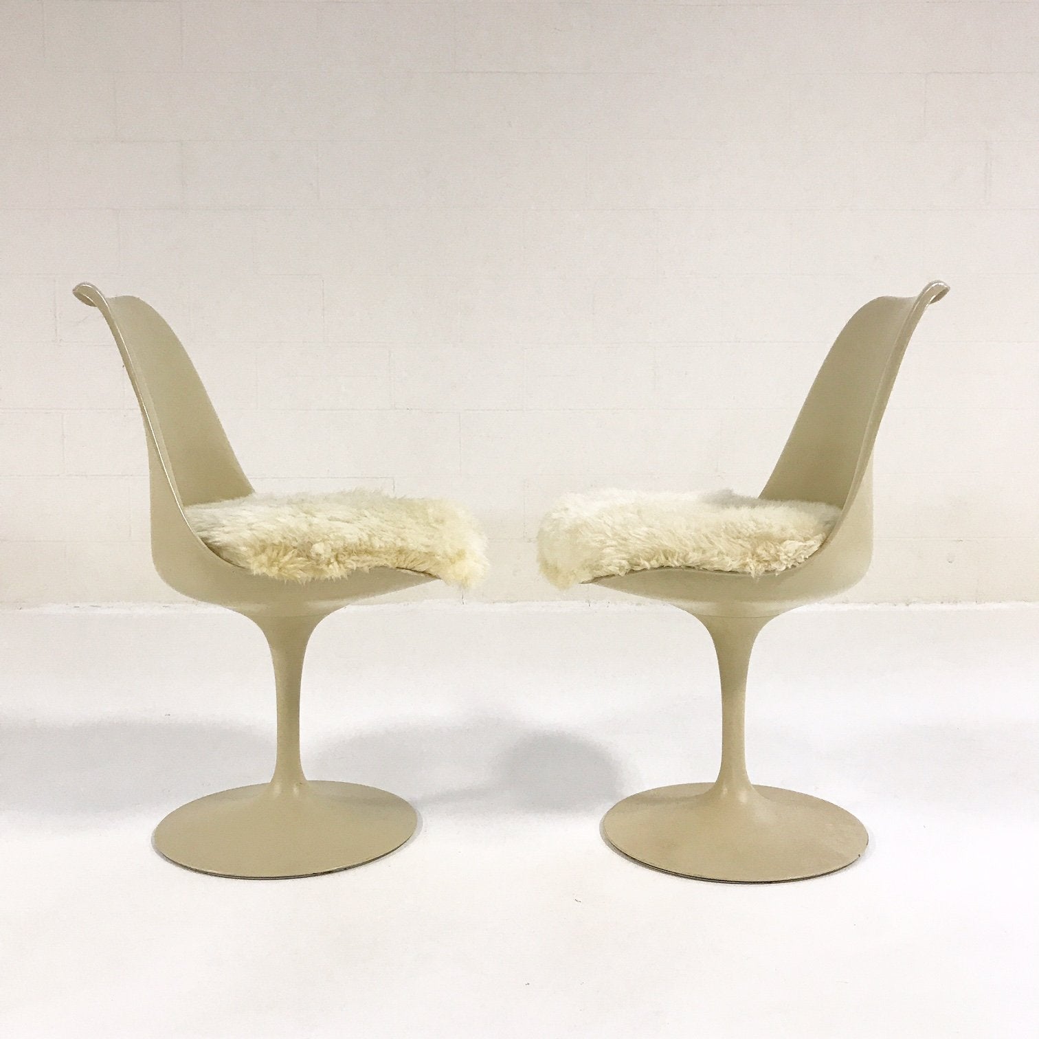 Eero Saarinen Tulip Dining Chairs with Brazilian Sheepskin Cushions - Set of 6