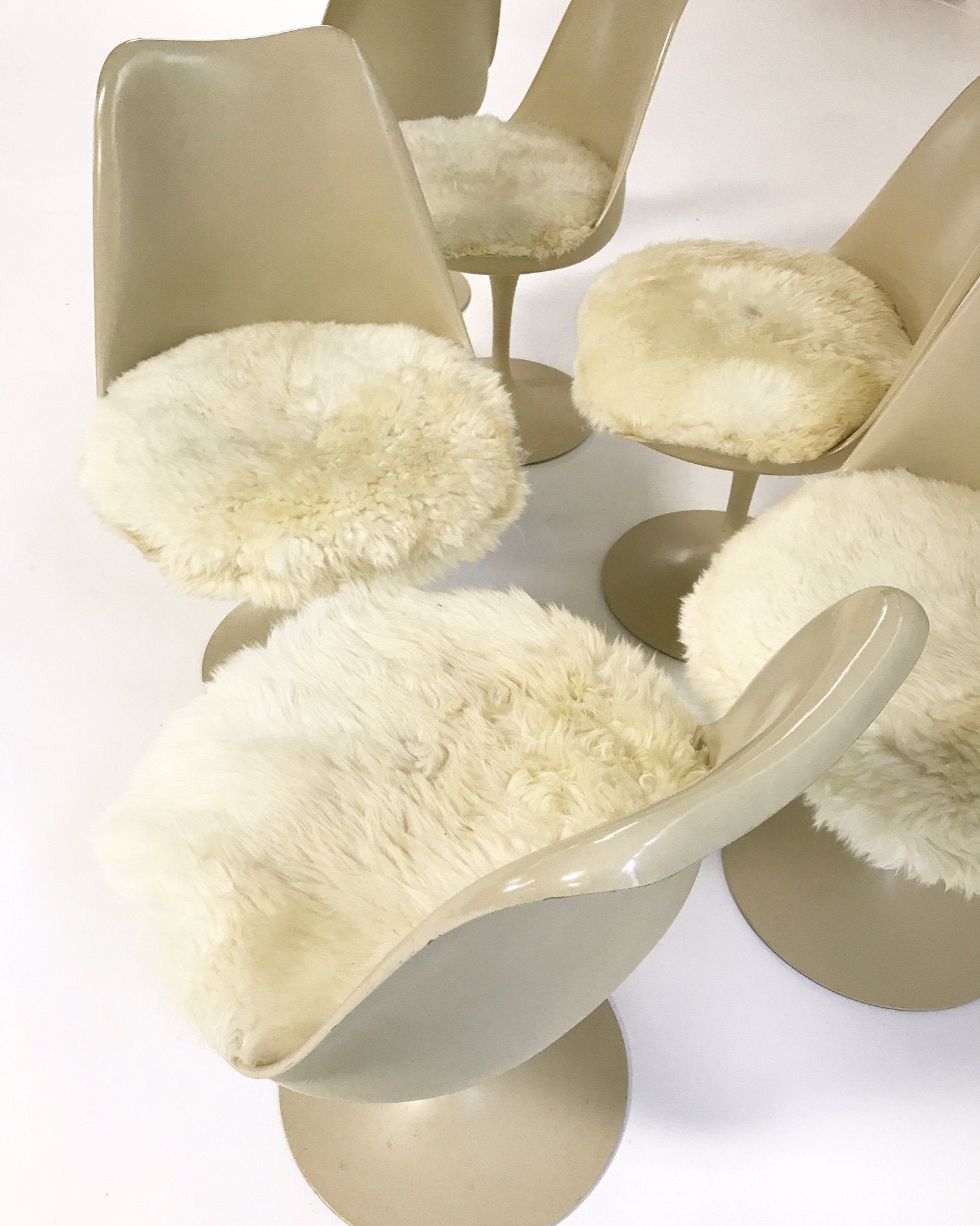 Eero Saarinen Tulip Dining Chairs with Brazilian Sheepskin Cushions - Set of 6