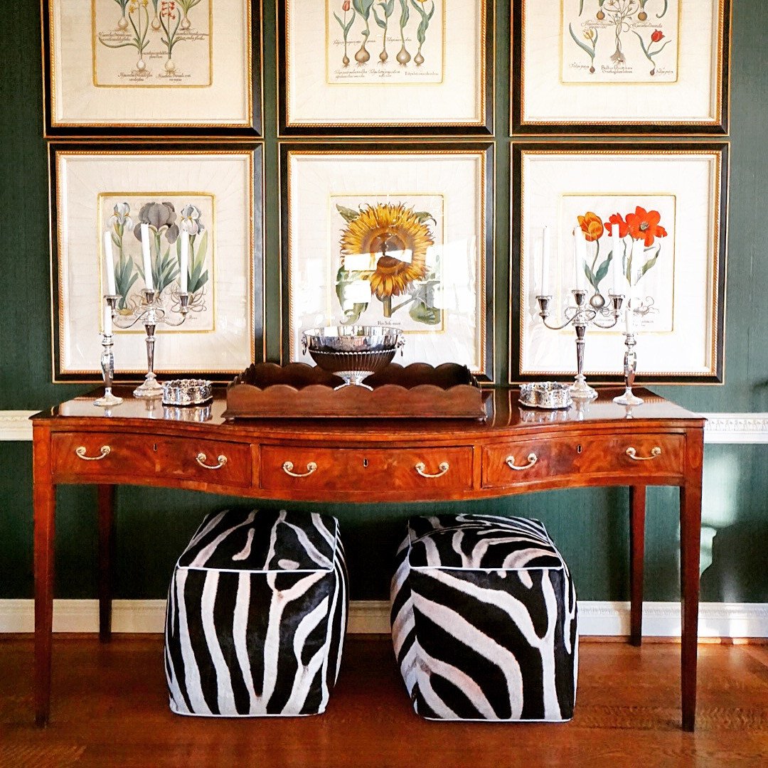 Pair of Zebra Hide Cube Ottomans 20"