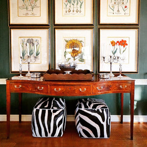 Pair of Zebra Hide Cube Ottomans 20"