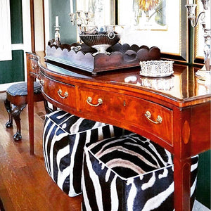 Pair of Zebra Hide Cube Ottomans 20"