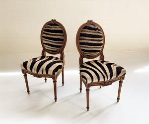 Louis XVI Style Side Chairs in Zebra Hide
