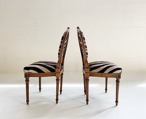 Louis XVI Style Side Chairs in Zebra Hide