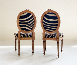 Louis XVI Style Side Chairs in Zebra Hide