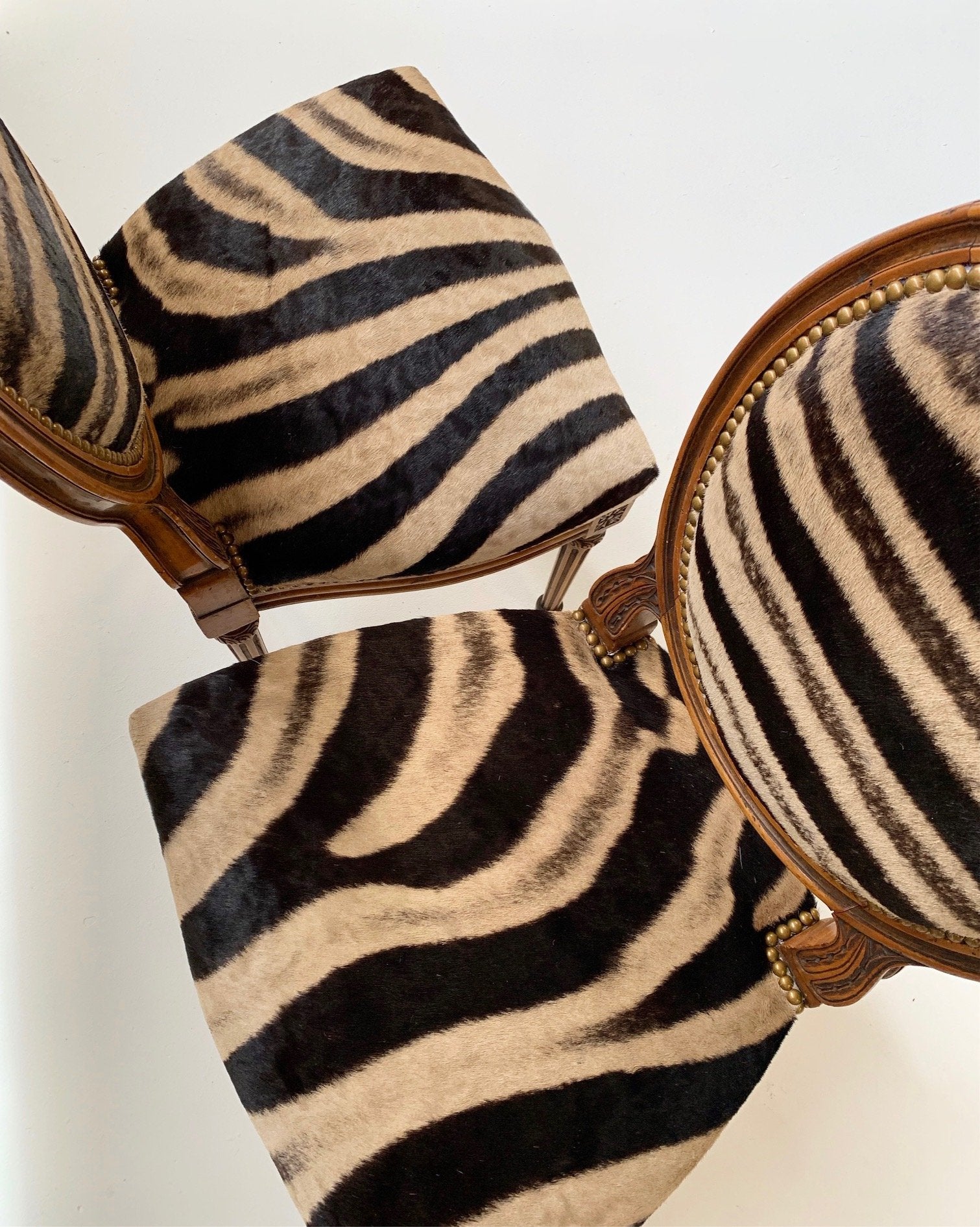 Louis XVI Style Side Chairs in Zebra Hide