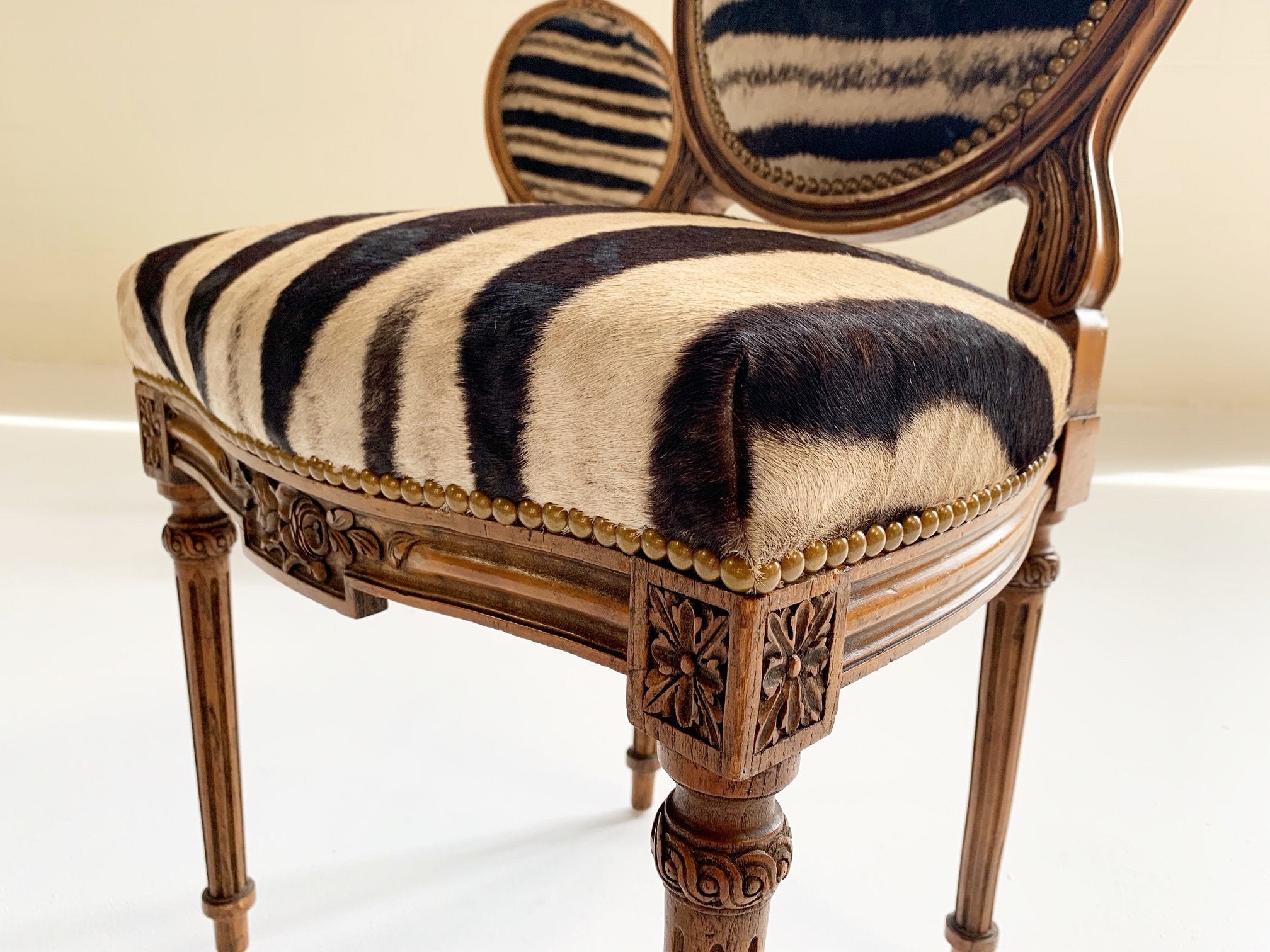 Louis XVI Style Side Chairs in Zebra Hide