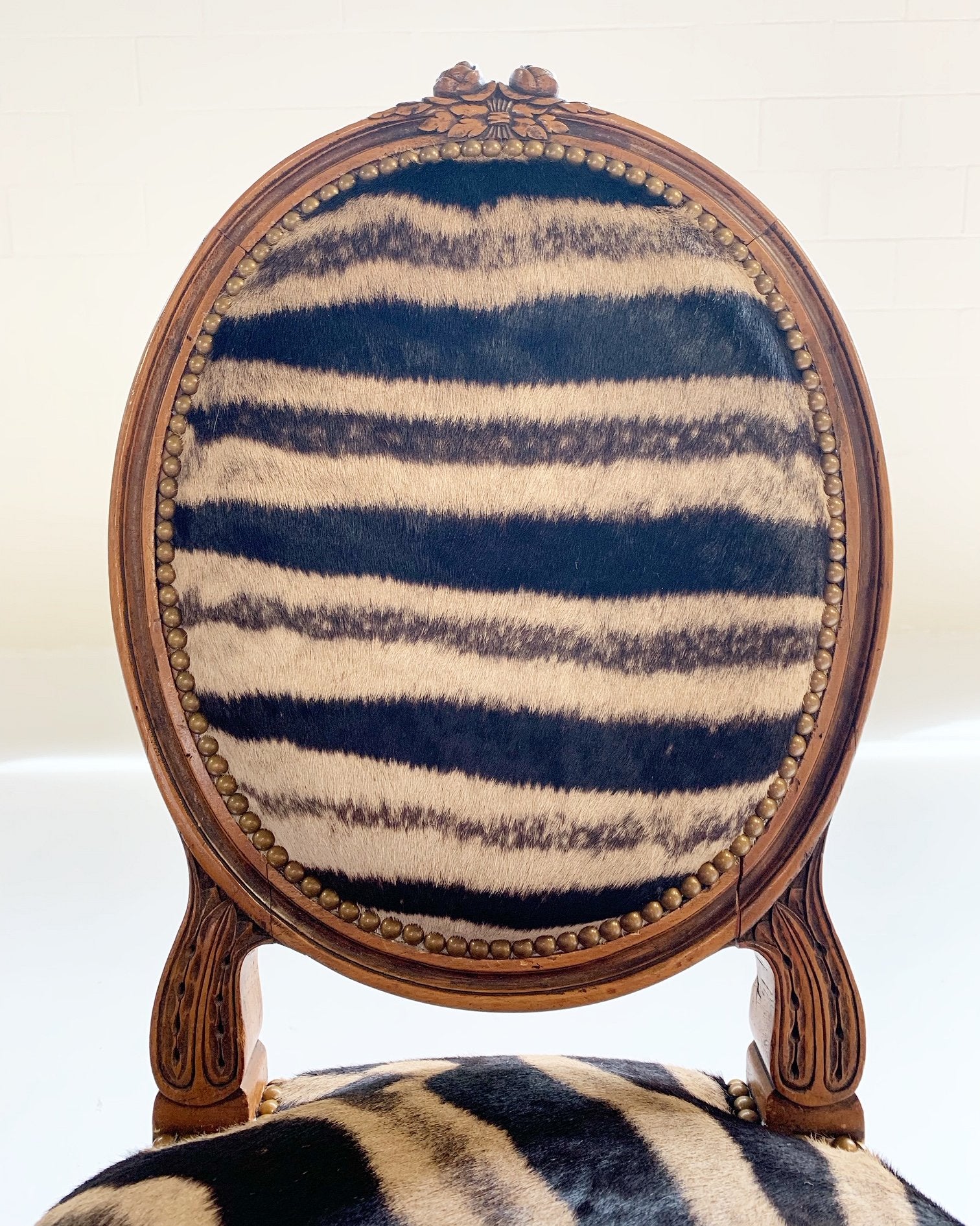 Louis XVI Style Side Chairs in Zebra Hide