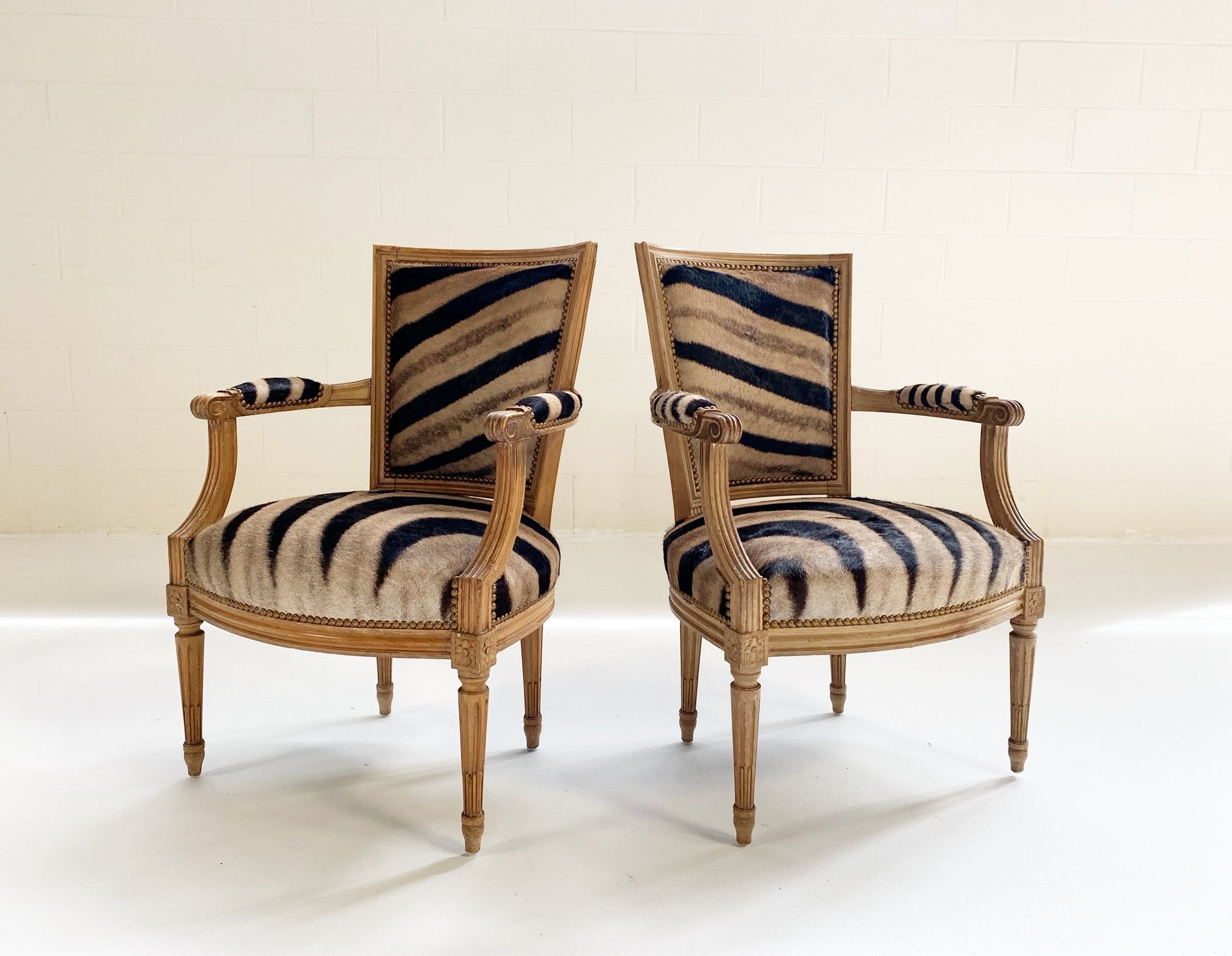 Louis XVI Style Armchairs in Zebra Hide