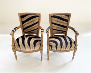 Louis XVI Style Armchairs in Zebra Hide