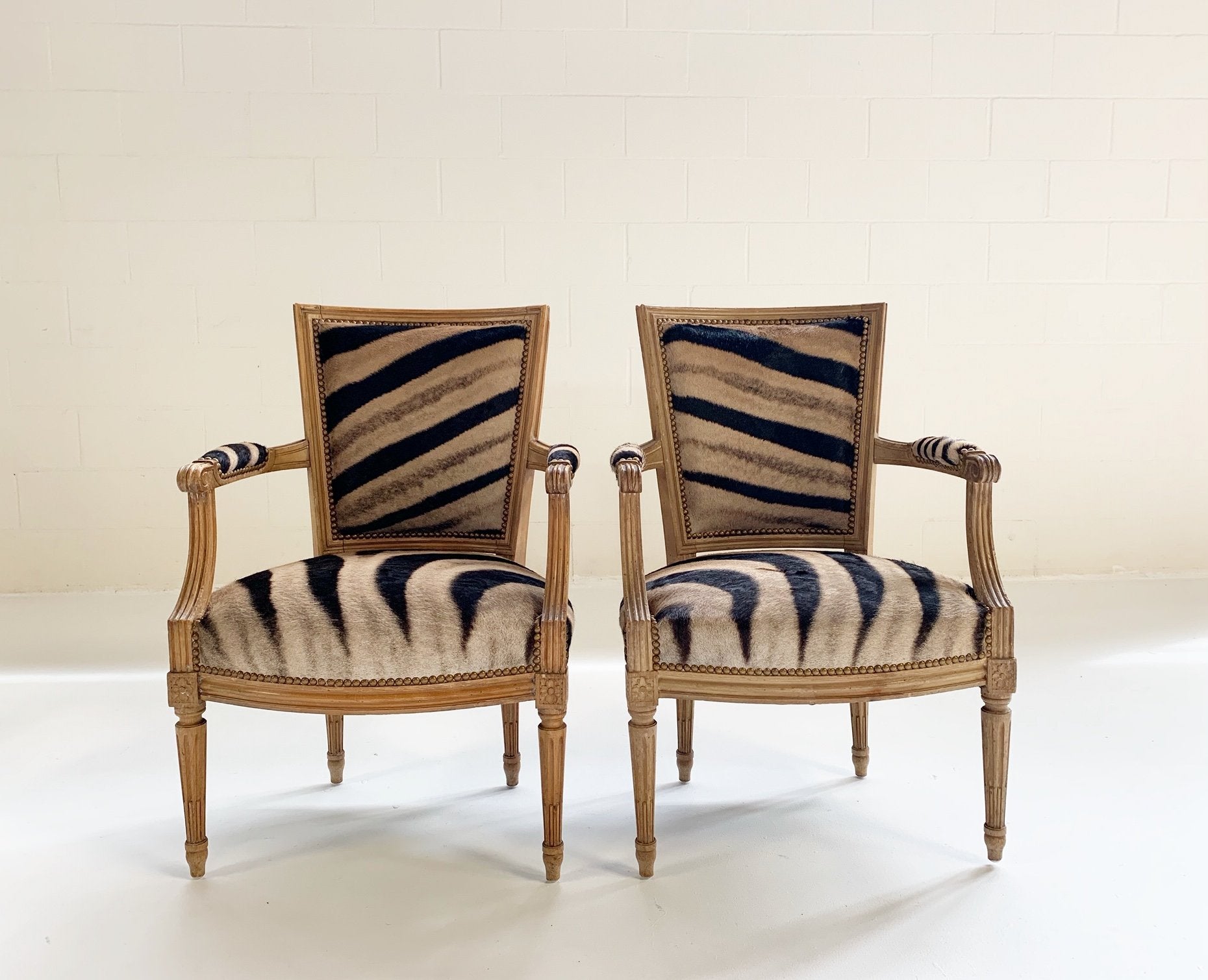 Louis XVI Style Armchairs in Zebra Hide