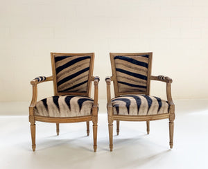 Louis XVI Style Armchairs in Zebra Hide