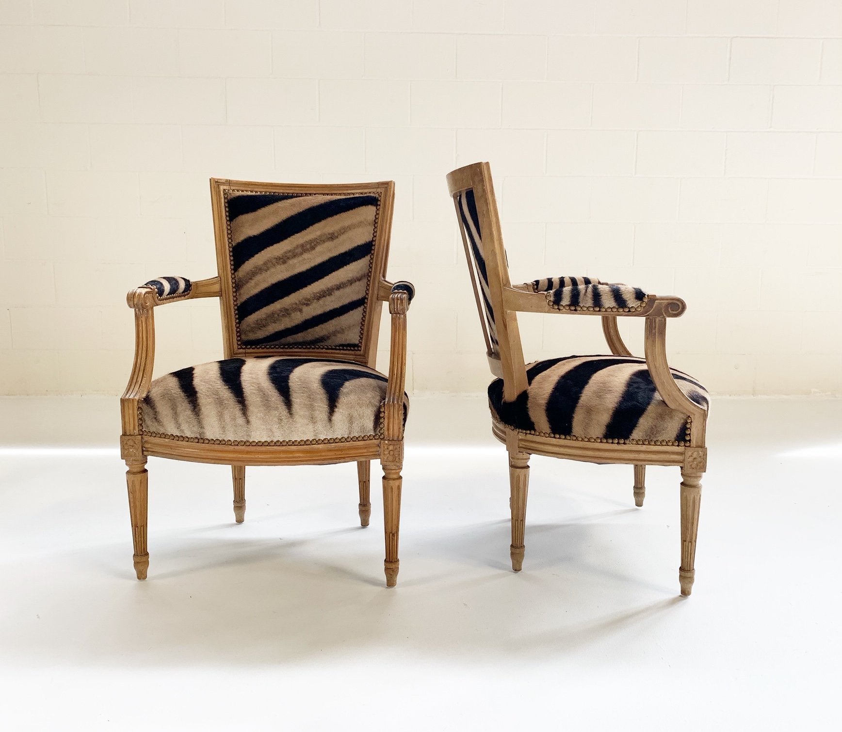 Louis XVI Style Armchairs in Zebra Hide