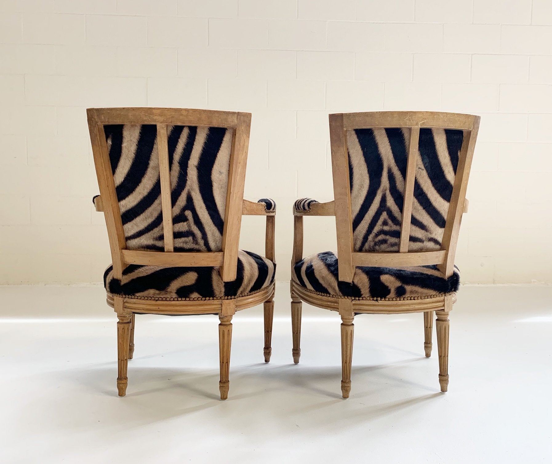 Louis XVI Style Armchairs in Zebra Hide