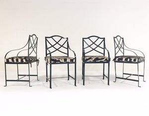 Iron Garden Dining Chairs Painted Farrow & Ball Blue Black with Zebra Hide Cushions - Set of 4