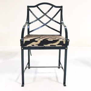 Iron Garden Dining Chairs Painted Farrow & Ball Blue Black with Zebra Hide Cushions - Set of 4