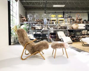 Eero Saarinen for Knoll Grasshopper Chair and Ottoman in New Zealand Sheepskin