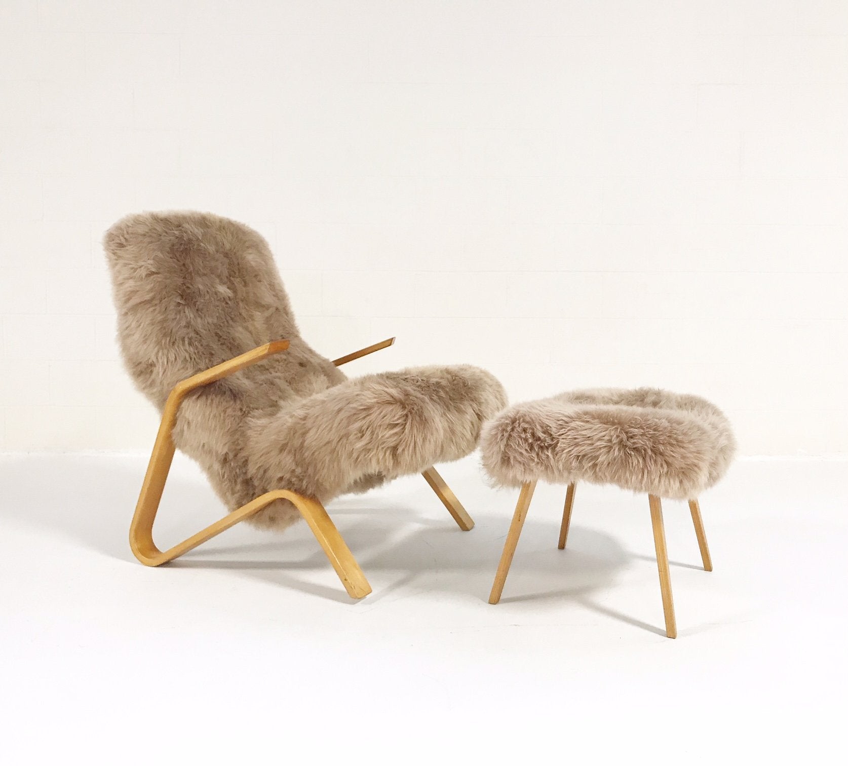 Eero Saarinen for Knoll Grasshopper Chair and Ottoman in New Zealand Sheepskin