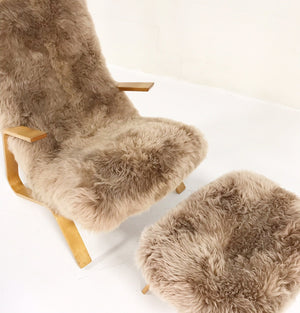 Eero Saarinen for Knoll Grasshopper Chair and Ottoman in New Zealand Sheepskin