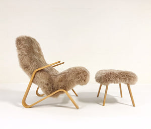 Eero Saarinen for Knoll Grasshopper Chair and Ottoman in New Zealand Sheepskin