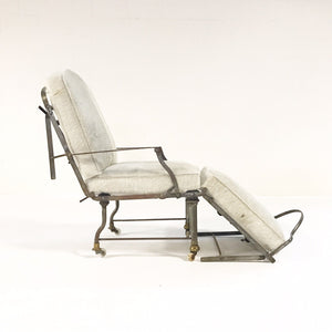 Antique French Metal Campaign Chaise Chair with Brazilian Cowhide Cushions