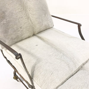 Antique French Metal Campaign Chaise Chair with Brazilian Cowhide Cushions