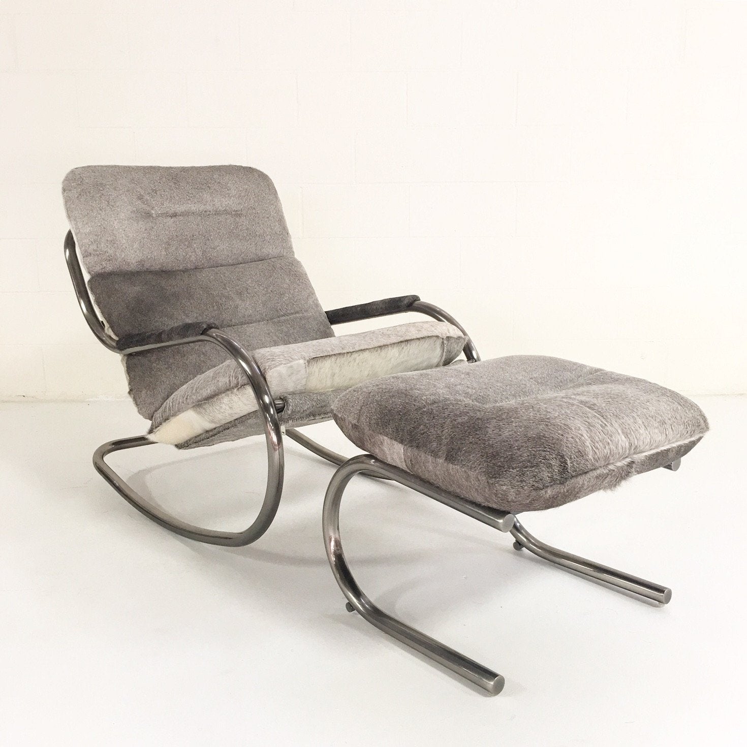 Design Institute of America Rocker Lounge Chair & Ottoman in Brazilian Cowhide