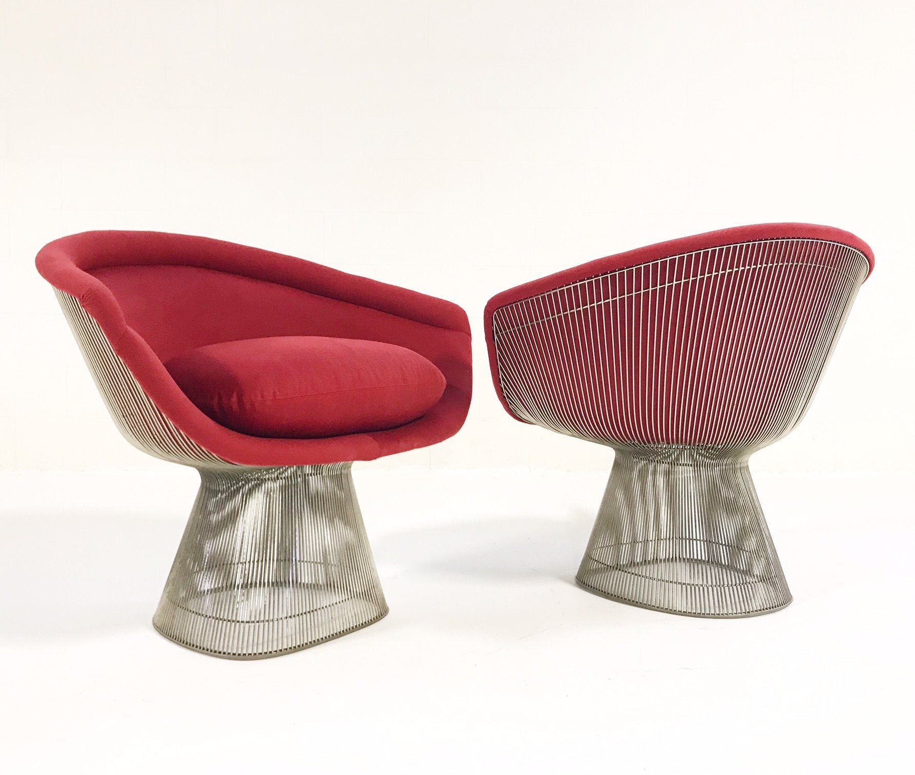 Warren Platner for Knoll Lounge Chairs in Loro Piana Red Cashmere