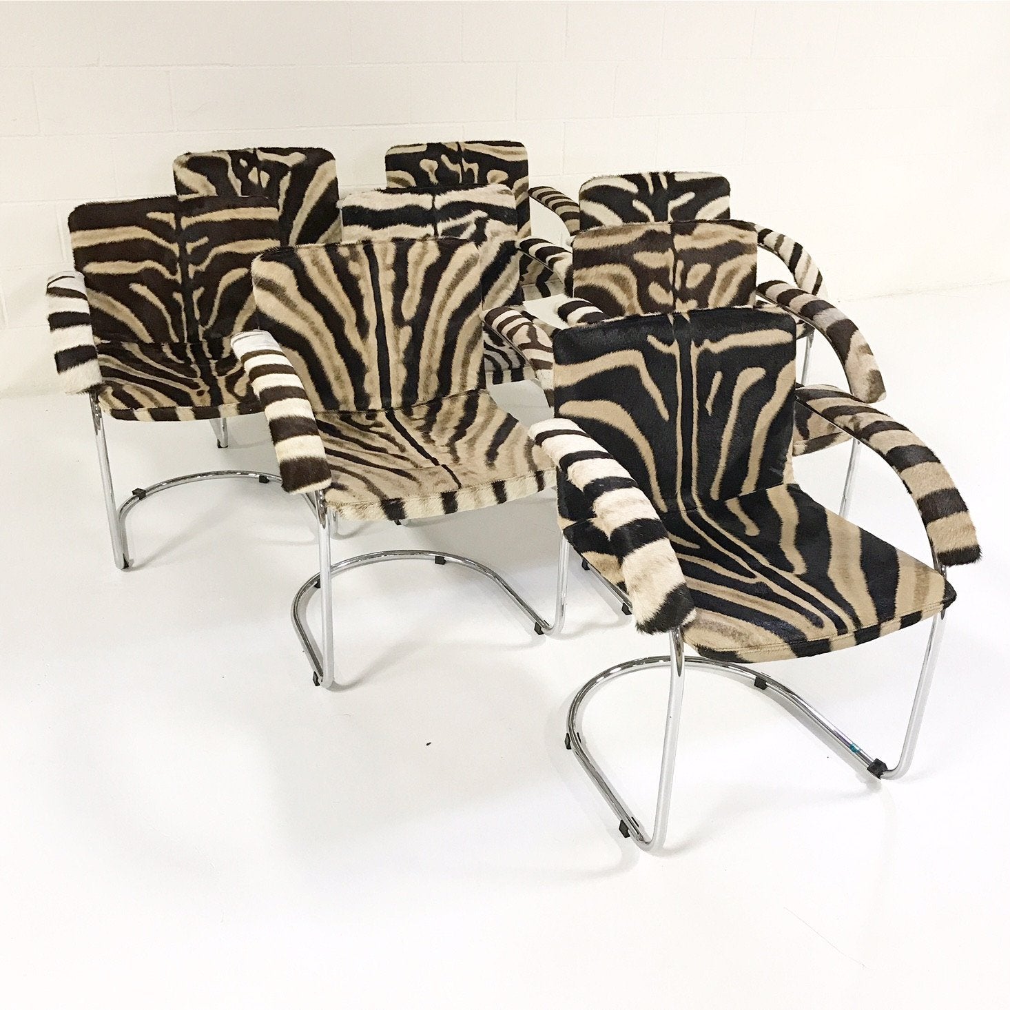 Giovanni Offredi for Saporiti Italia Lens Dining Chairs in Zebra Hide - Set of 8