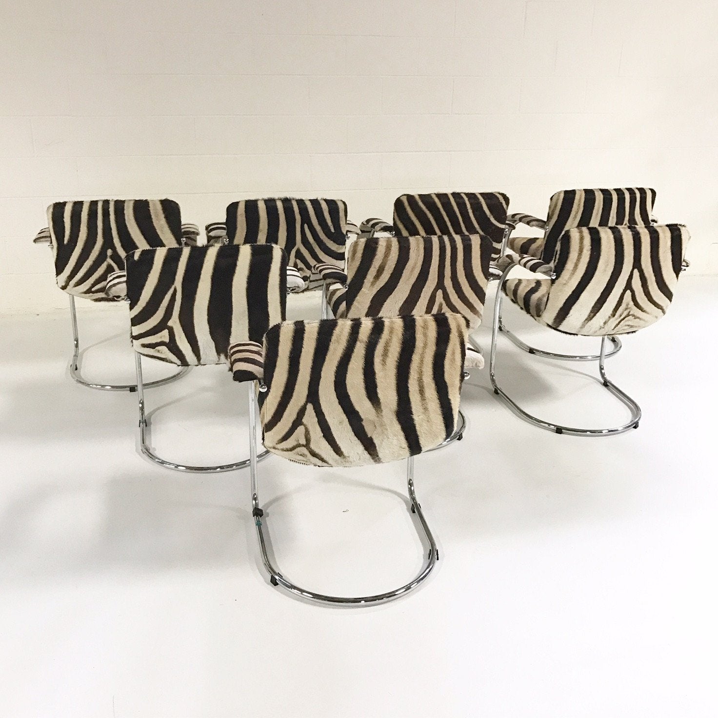 Giovanni Offredi for Saporiti Italia Lens Dining Chairs in Zebra Hide - Set of 8