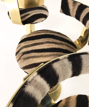 Design for Leisure Brass Bar Stool Chairs in Zebra Hide - Set of 3