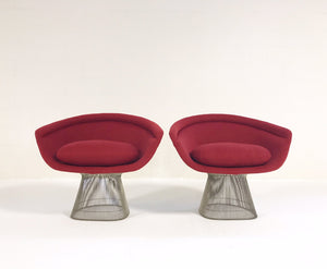 Warren Platner for Knoll Lounge Chairs in Loro Piana Red Cashmere