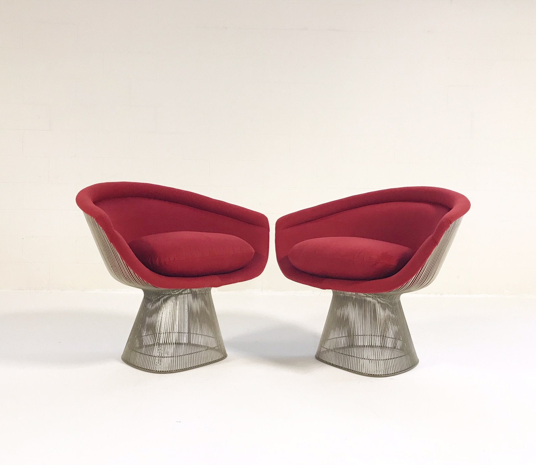 Warren Platner for Knoll Lounge Chairs in Loro Piana Red Cashmere