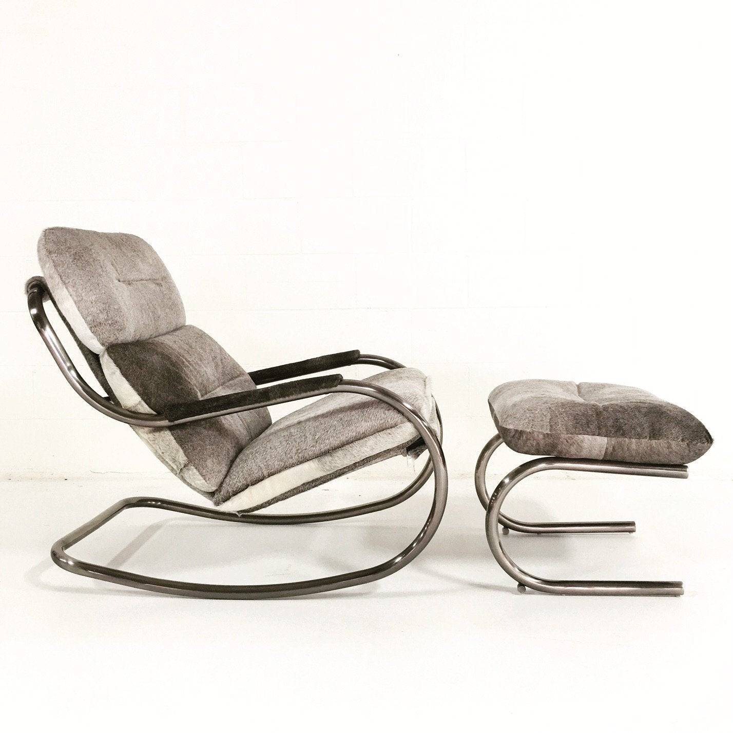 Design Institute of America Rocker Lounge Chair & Ottoman in Brazilian Cowhide