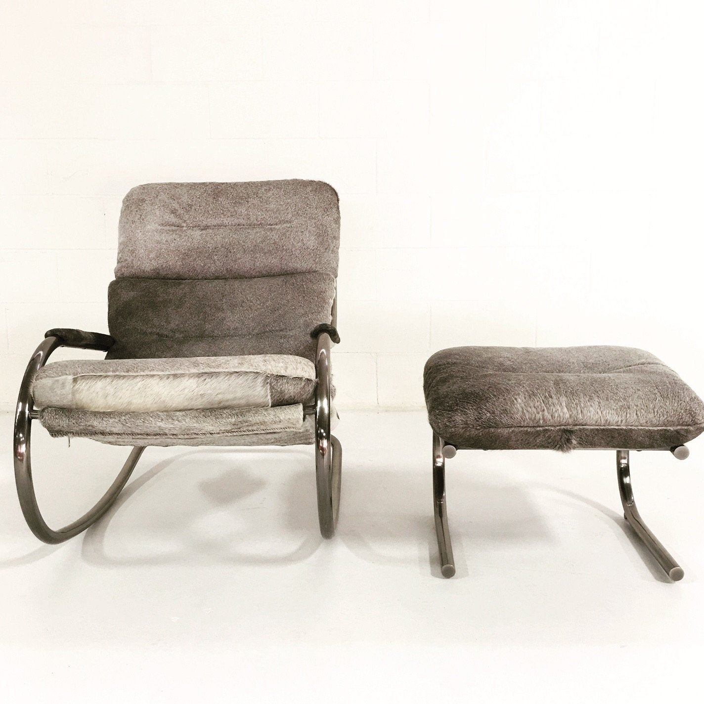 Design Institute of America Rocker Lounge Chair & Ottoman in Brazilian Cowhide