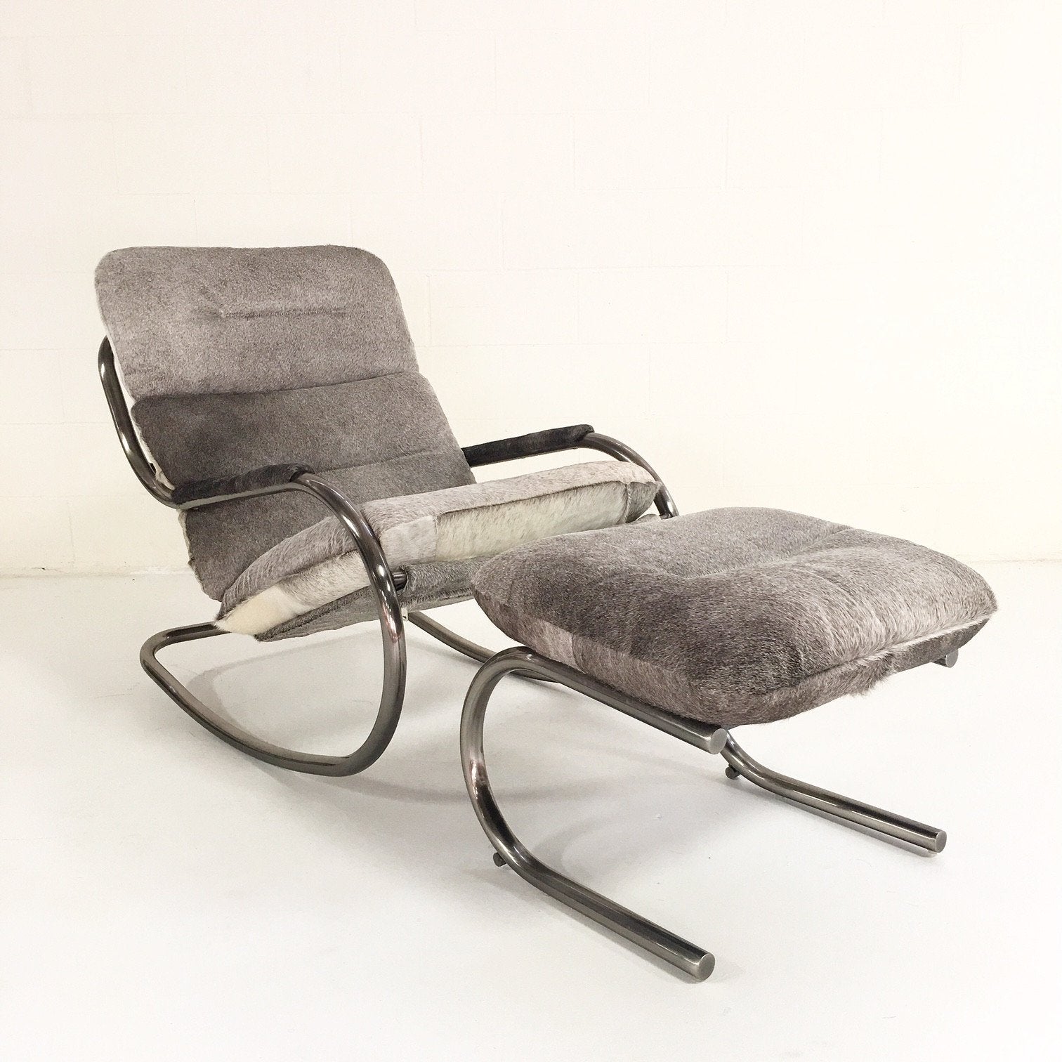 Design Institute of America Rocker Lounge Chair & Ottoman in Brazilian Cowhide