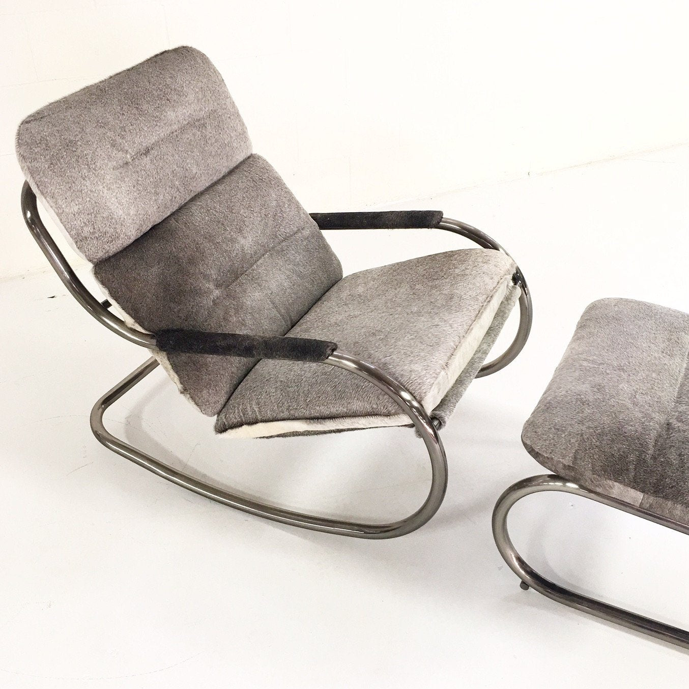 Design Institute of America Rocker Lounge Chair & Ottoman in Brazilian Cowhide