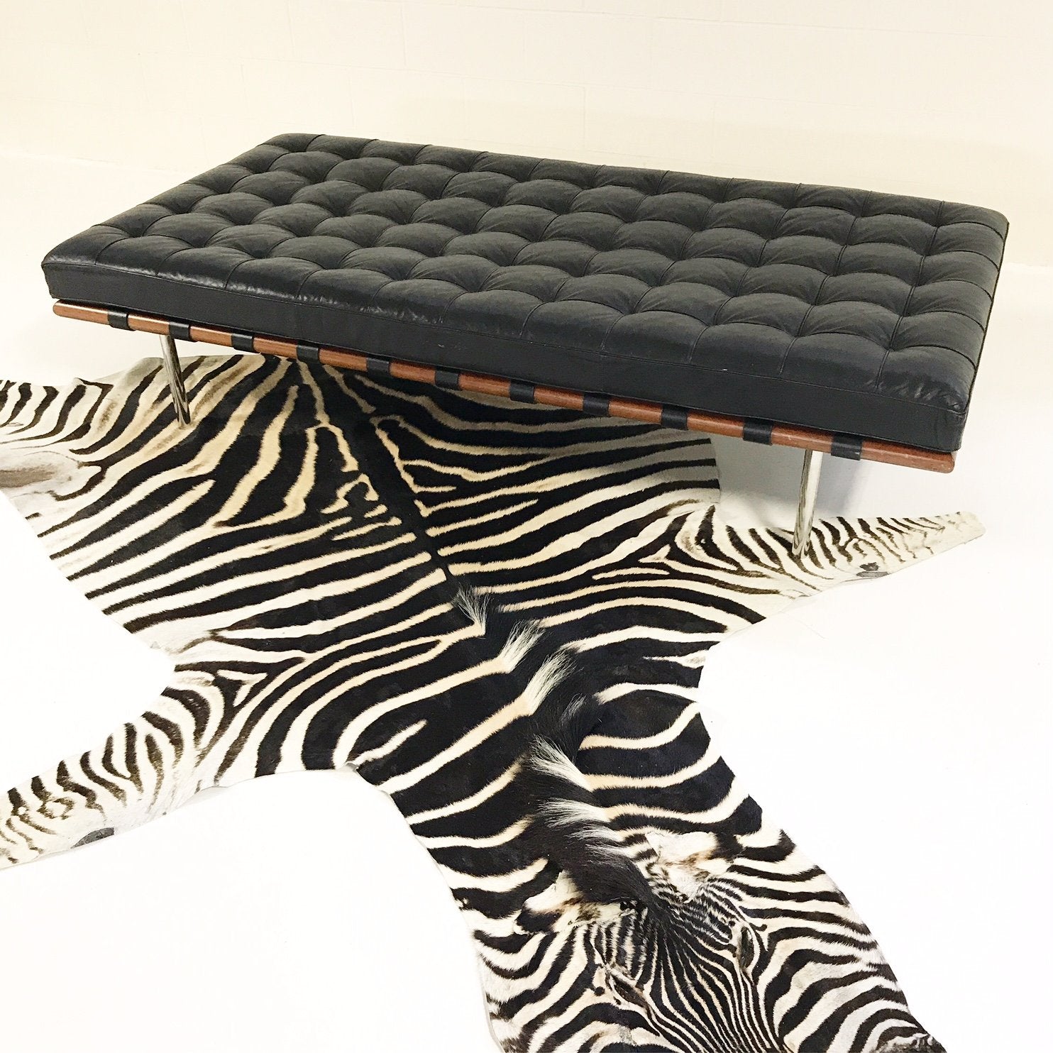 Mies Van Der Rohe Barcelona Daybed Sofa with Zebra Hide Rug