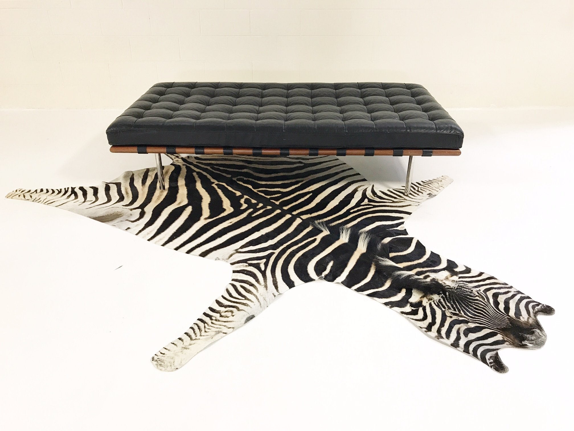 Mies Van Der Rohe Barcelona Daybed Sofa with Zebra Hide Rug